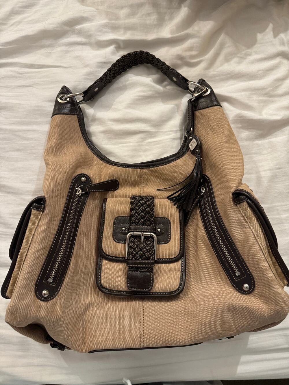 Rafē for Target Woven Trim Canvas Hobo Shoulder Bag Tan Brown